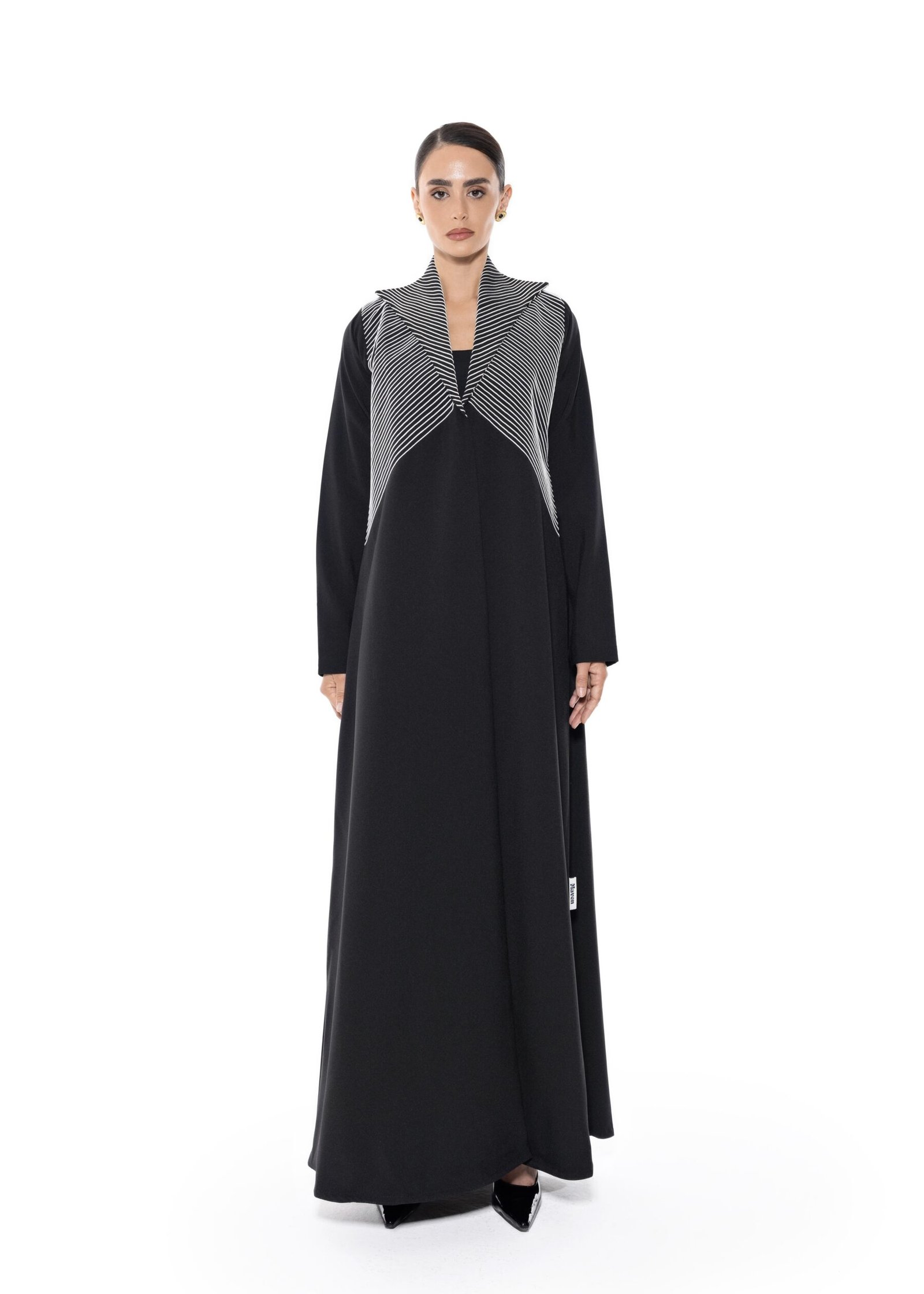 M147 WHITE 1.jpg Stripe Collar Abaya