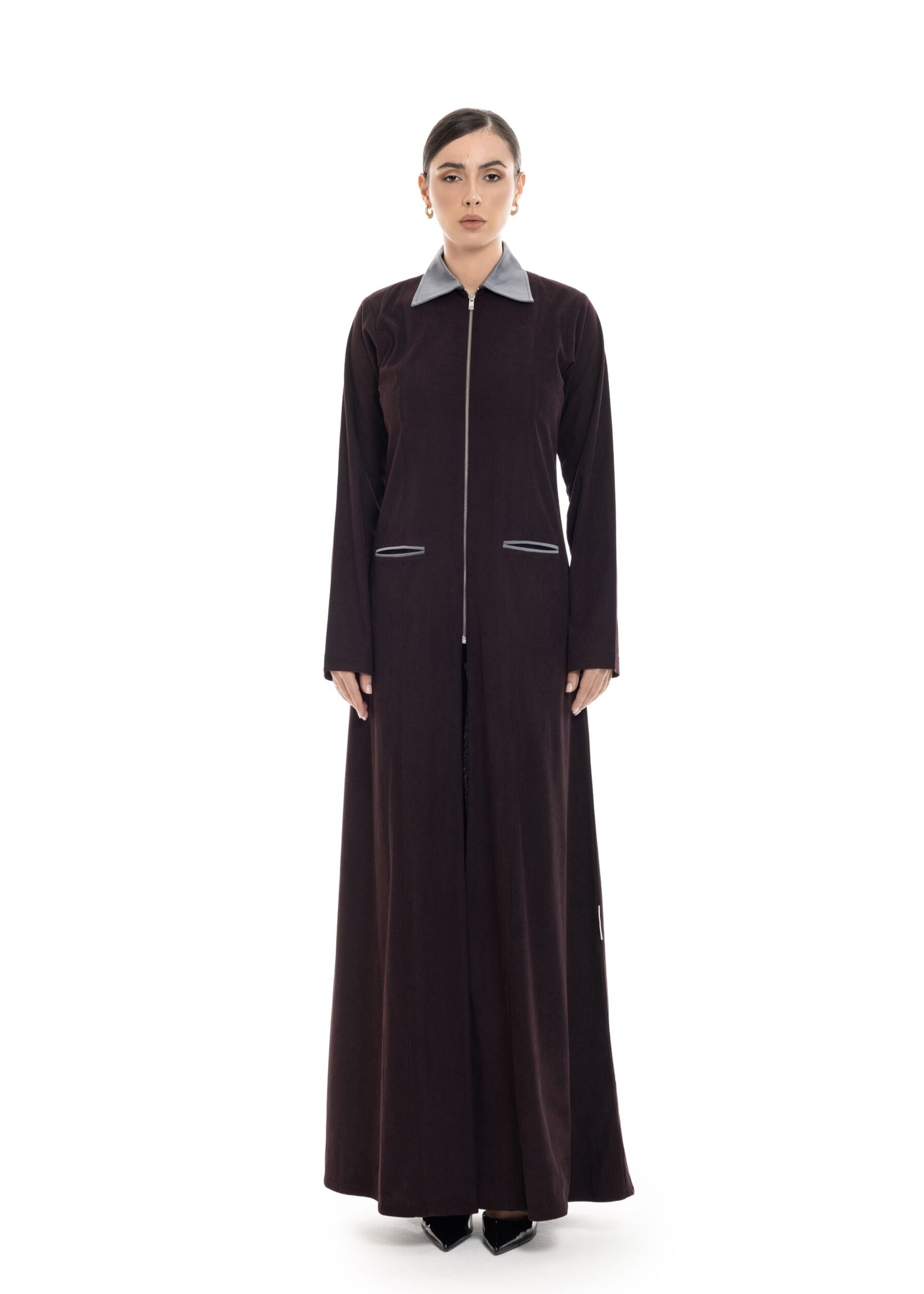 M168-1-Burgandy 1.jpg Zipline Abaya