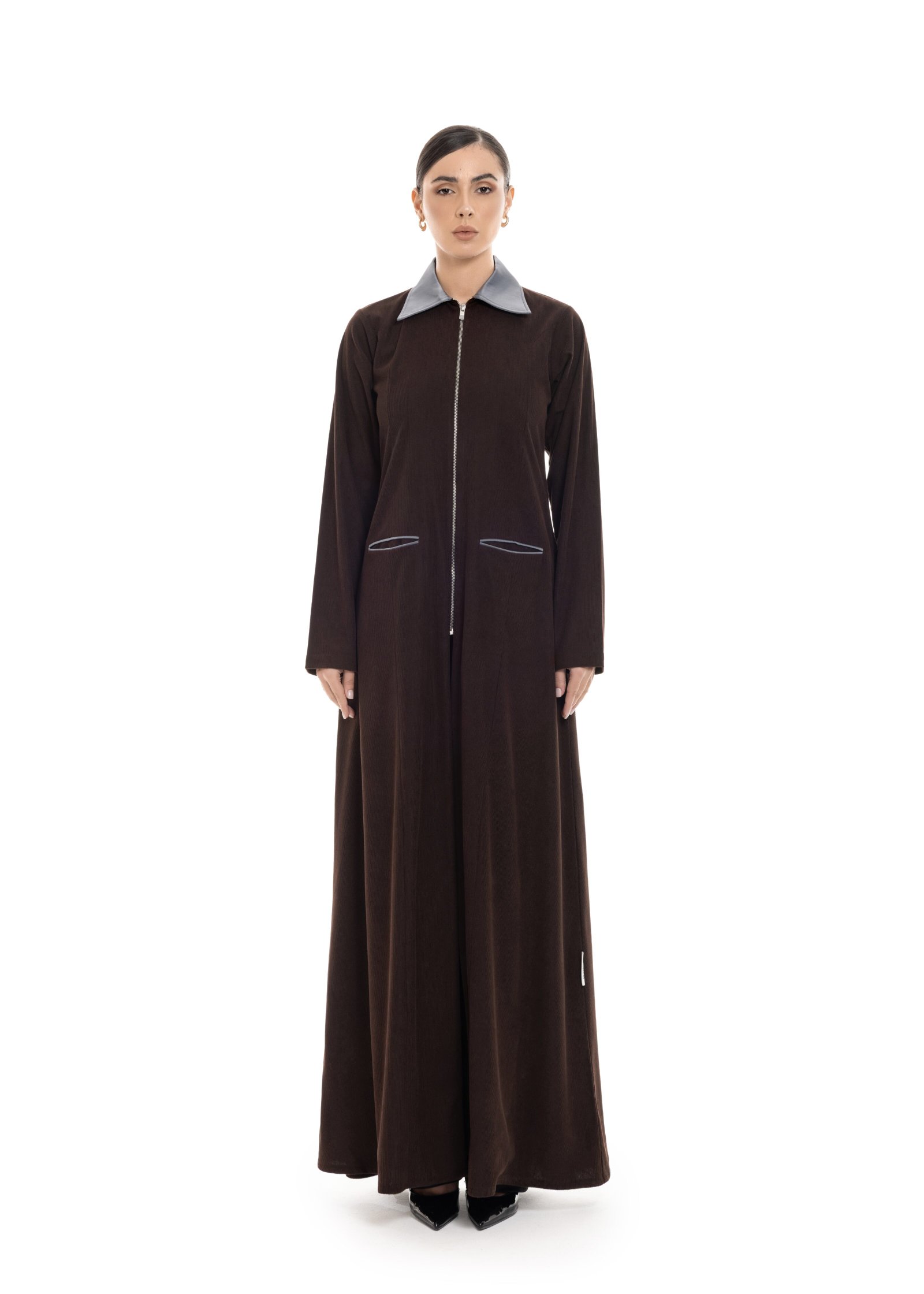 M168- 4-Brown 1.jpg Zipline Abaya