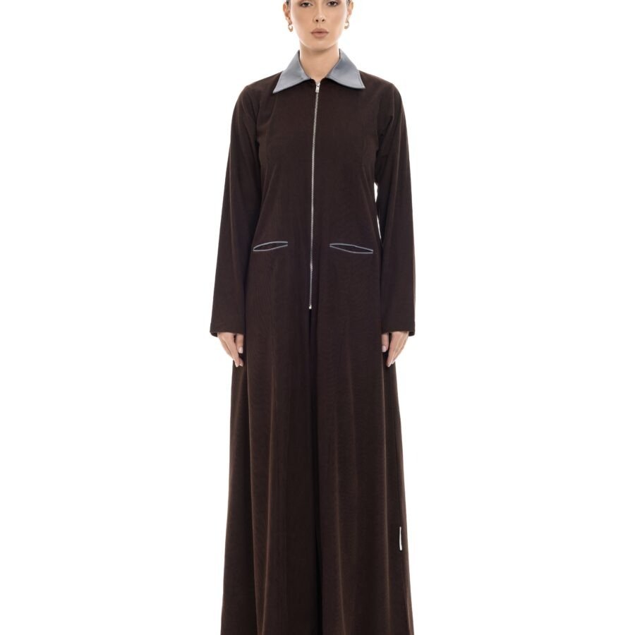 M168- 4-Brown 1.jpg Zipline Abaya